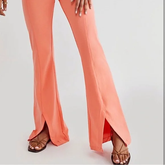 Free People Real Deal High Waist front slit flare pants in coral size XL - Picture 2 of 11